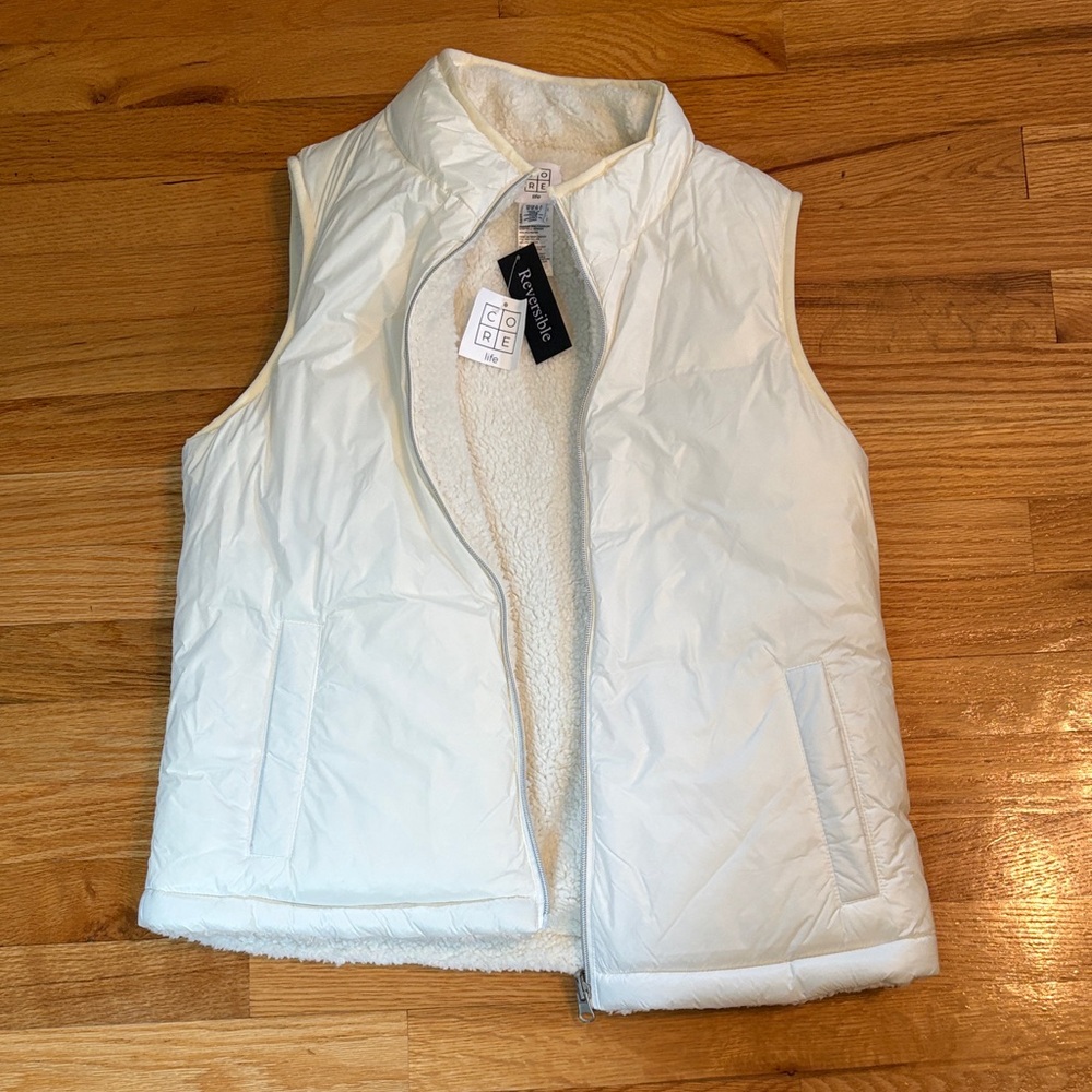 Essentials White Reversible Sherpa Puffer Vest